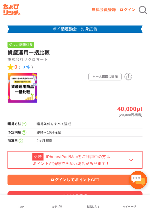 資産運用一括比較の掲載記録画像（ちょびリッチ・2026年4月30日）