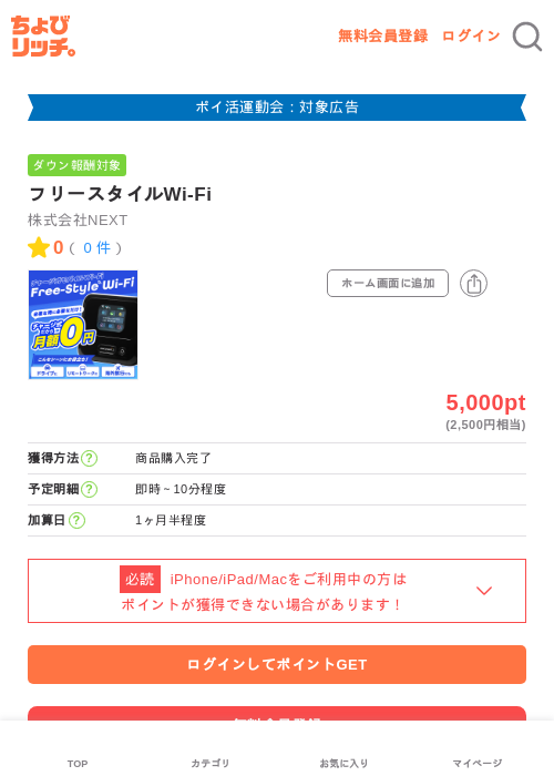 フリースタイルWi-Fiの過去最高画像（ちょびリッチ・2026年4月30日）