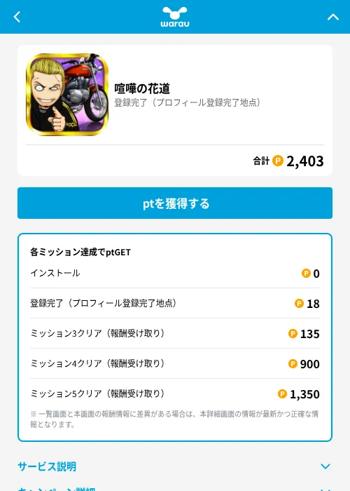 喧嘩の花道の掲載記録画像（ワラウ（GF Rewards）・2026年6月19日）