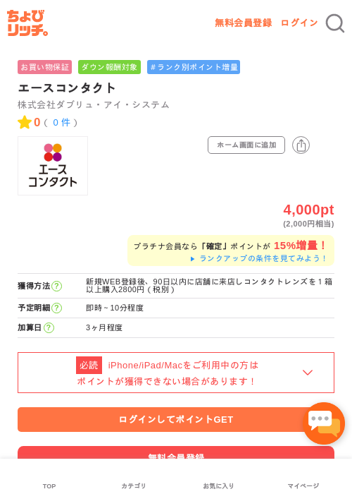 エースコンタクトの掲載記録画像（ちょびリッチ・2026年5月2日）