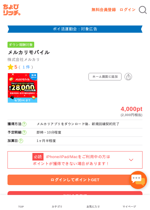 メルカリモバイルの過去最高画像（ちょびリッチ・2026年4月30日）