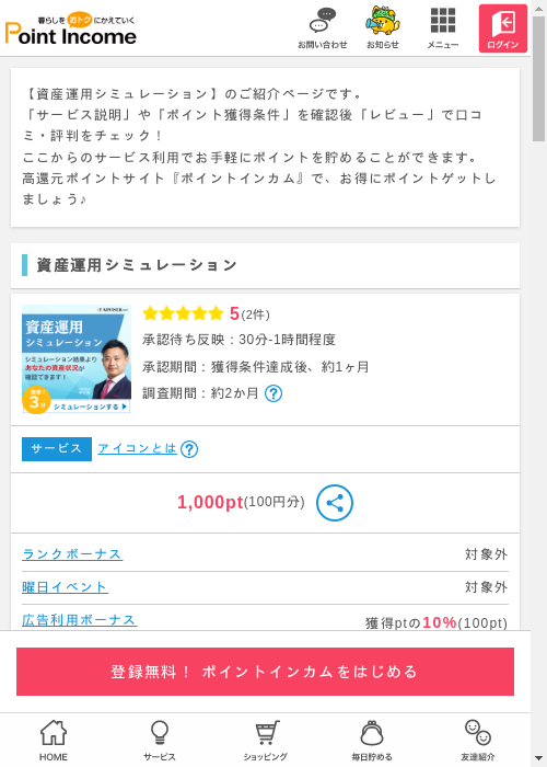 資産運用シミュレーションの過去最高画像（ポイントインカム・2026年3月10日）