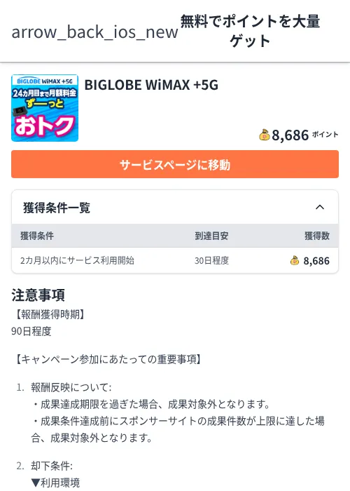 BIGLOBE WiMAX +5Gの過去最高画像（ちょびリッチ（Zucks）・2026年6月5日）