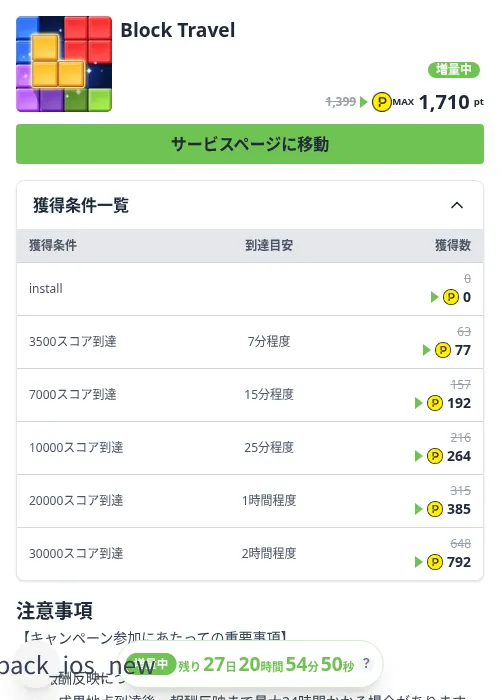 Block Travelの掲載記録画像（ハピタス（Zucks）・2026年10月3日）