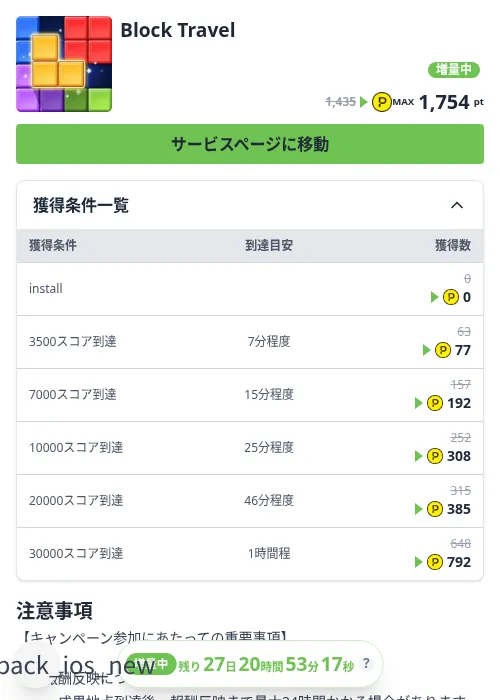 Block Travelの掲載記録画像（ハピタス（Zucks）・2026年10月3日）