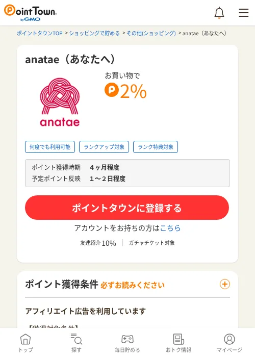 anatae（あなたへ）の過去最高画像（ポイントタウン・2026年6月4日）