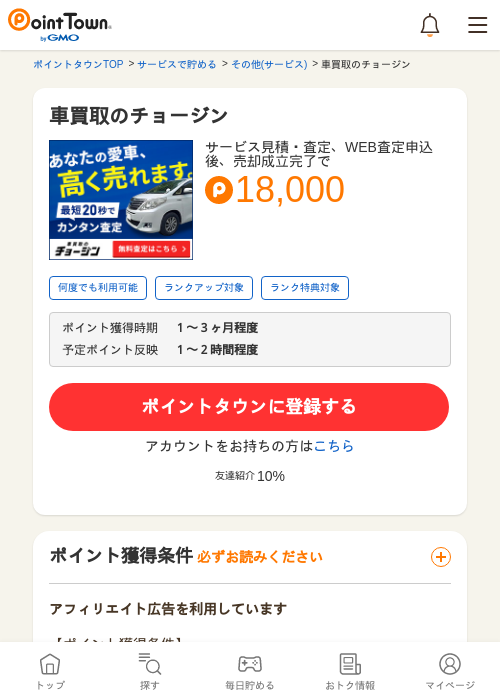車買取のチョージンの過去最高画像（ポイントタウン・2026年5月8日）