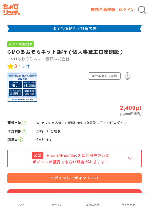 GMOあおぞらの過去最高画像（ちょびリッチ・2026年4月30日）
