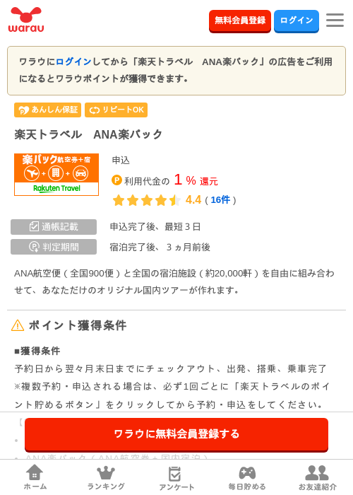 楽天トラベル パックの過去最高画像（ワラウ・2026年3月29日）