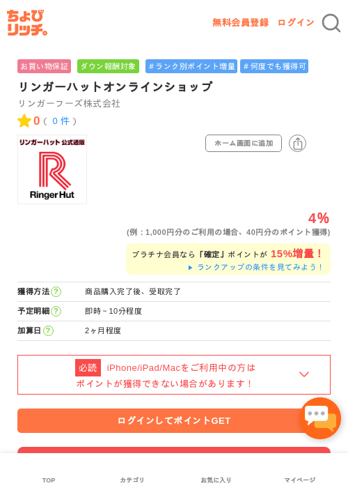 リンガーハットオンラインショップの過去最高画像（ちょびリッチ・2026年5月1日）