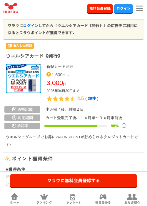 ウエルシアカードの過去最高画像（ワラウ・2026年4月9日）