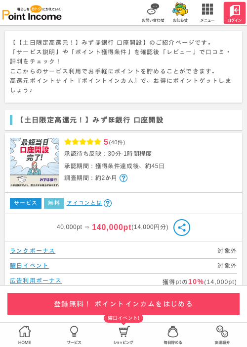 みずほ銀行の過去最高画像（ポイントインカム・2026年3月15日）