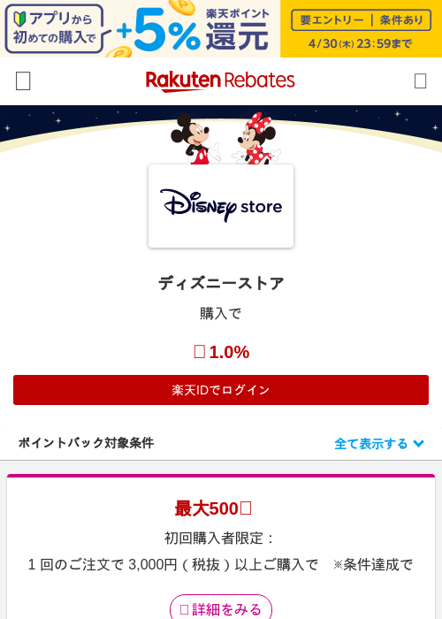 ディズニーストアの過去最高画像（楽天リーベイツ・2026年4月26日）