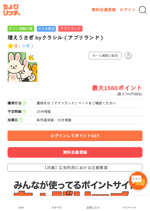 増えうさぎ byクラシル（アプリランド）の過去最高画像（ちょびリッチ・2026年5月16日）