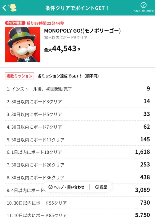 MONOPOLY GO!(モノポリーゴー)の過去最高画像（モッピー（AppDriver）・2026年6月15日）