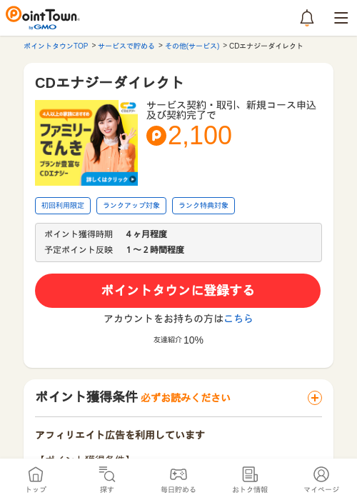 CDエナジーダイレクトの過去最高画像（ポイントタウン・2026年5月8日）