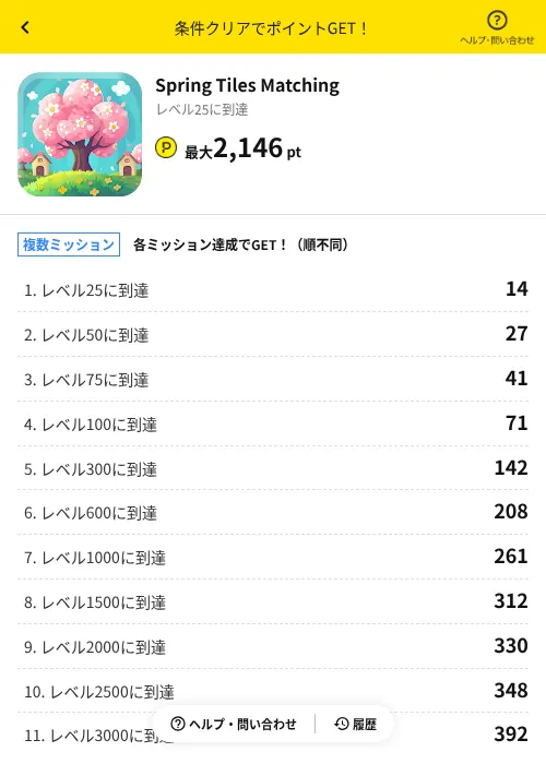 Spring Tiles Matchingの掲載記録画像（ハピタス（AppDriver）・2026年6月14日）