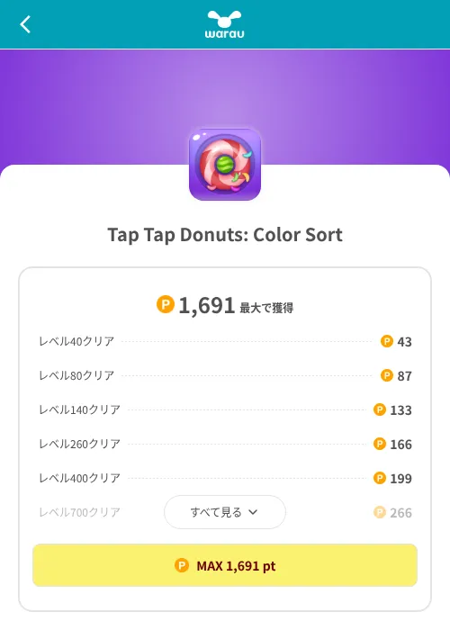Tap Tap Donuts: Color Sortの掲載記録画像（ワラウ（SKYFLAG）・2026年8月9日）