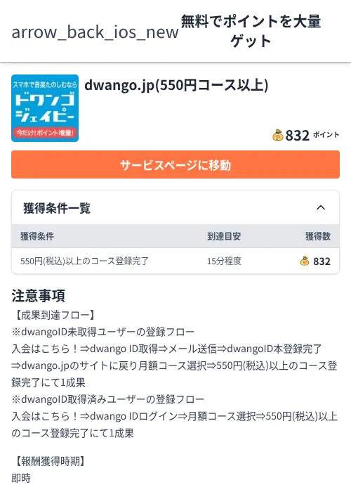 dwango.jp(550円コース以上)の掲載記録画像(ちょびリッチ(Zucks)・2026年7月1日)
