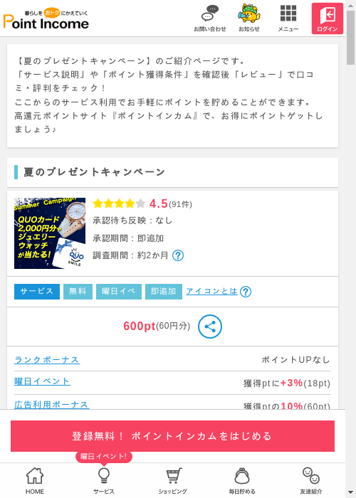 夏のプレゼントキャンペーンの過去最高画像（ポイントインカム・2026年3月4日）