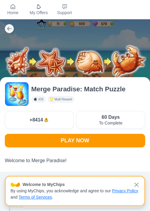 Merge Paradise: Match Puzzleの掲載記録画像(ちょびリッチ(myChips)・2026年6月23日)