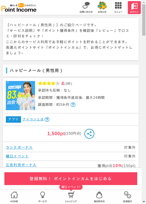 ハッピーメールの過去最高画像（ポイントインカム・2026年3月8日）
