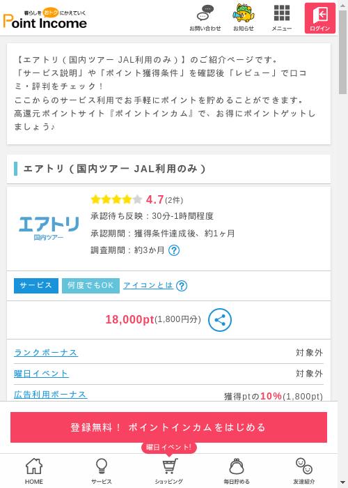 JAL 国内 ツアーの過去最高画像（ポイントインカム・2026年3月8日）