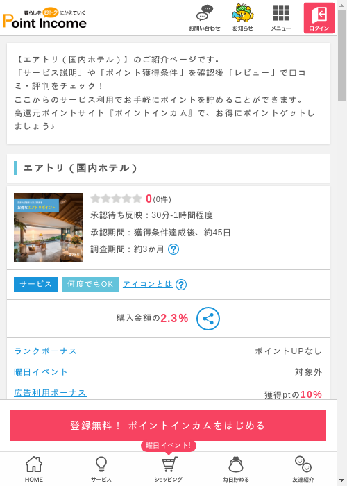 エアトリの過去最高画像（ポイントインカム・2026年3月8日）