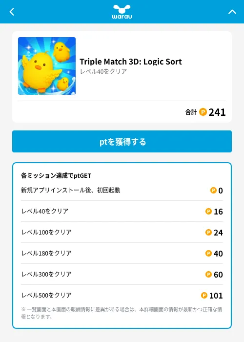 Triple Match 3D: Logic Sortの掲載記録画像（ワラウ（GF Rewards）・2026年6月19日）