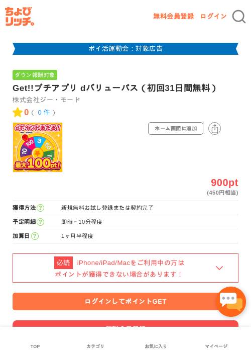Get!!プチアプリ dバリューパス（初回31日間無料）の過去最高画像（ちょびリッチ・2026年4月30日）