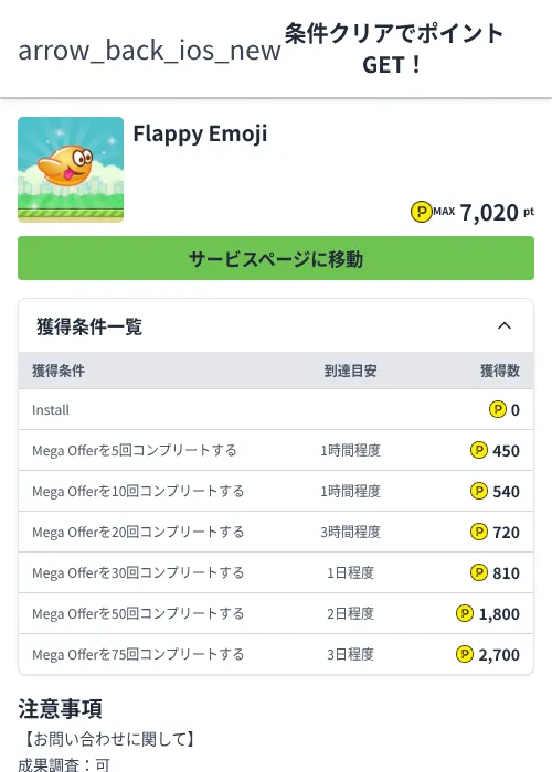 Flappy Emojiの掲載記録画像(ハピタス(Zucks)・2026年6月19日)