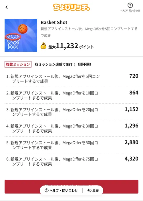 Basket Shotの掲載記録画像(ちょびリッチ(AppDriver)・2026年6月16日)