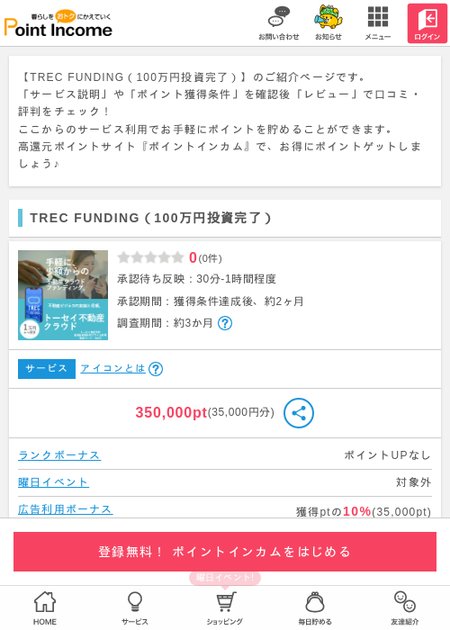 TREC FUNDING（100万円投資完了）の過去最高画像（ポイントインカム・2026年5月23日）