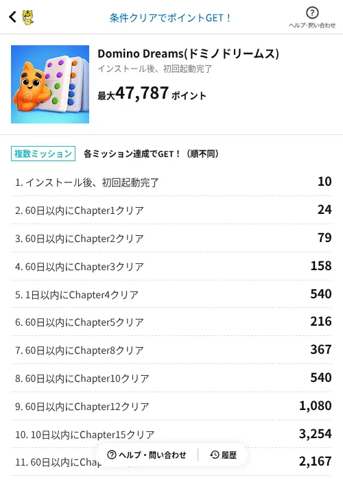 Domino Dreams(ドミノドリームス)の掲載記録画像（GMOポイ活（AppDriver）・2026年6月14日）
