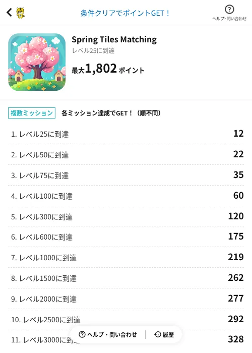 Spring Tiles Matchingの掲載記録画像（GMOポイ活（AppDriver）・2026年6月14日）