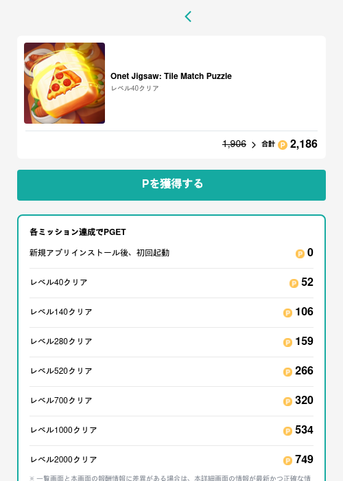 Onet Jigsaw: Tile Match Puzzleの過去最高画像（モッピー（GF Rewards）・2026年5月15日）