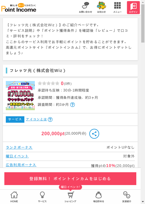 フレッツ光の過去最高画像（ポイントインカム・2026年3月8日）