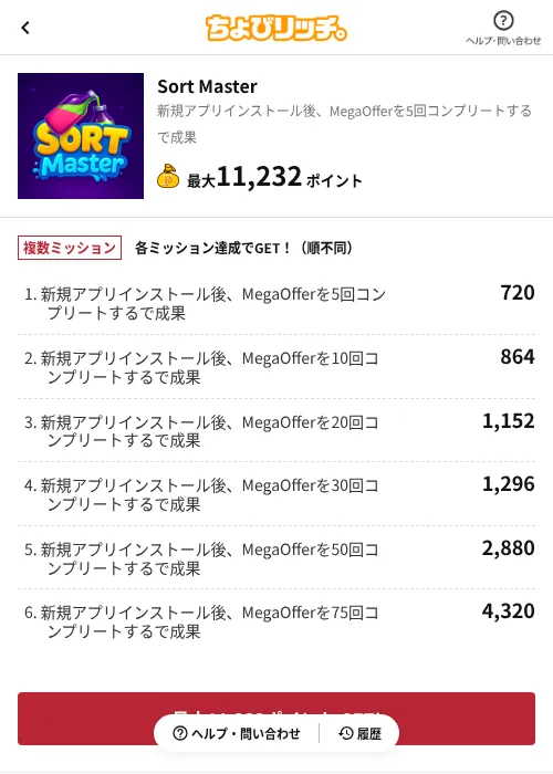 Sort Masterの掲載記録画像(ちょびリッチ(AppDriver)・2026年6月18日)