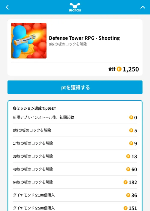 Defense Tower RPG - Shootingの掲載記録画像（ワラウ（GF Rewards）・2026年6月19日）