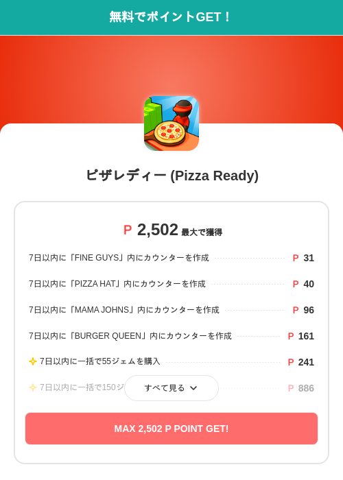 ピザレディー (Pizza Ready)の過去最高画像（モッピー（SKYFLAG）・2026年5月17日）