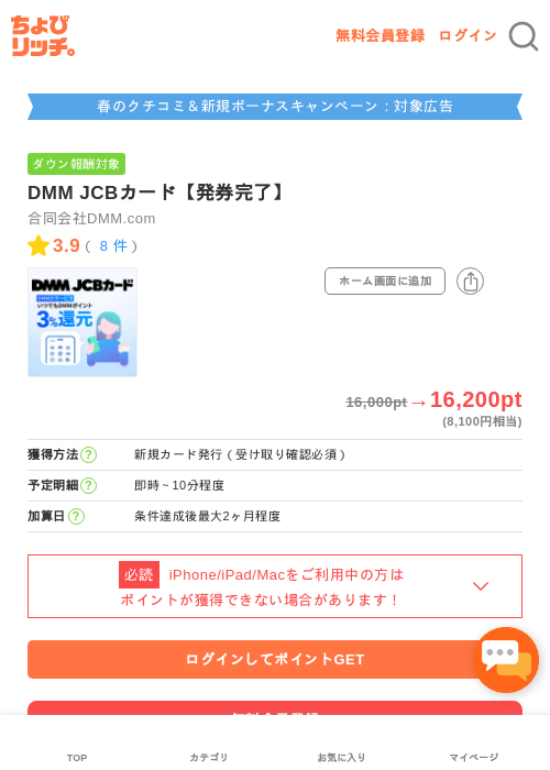 DMM JCBカードの過去最高画像（ちょびリッチ・2026年5月2日）