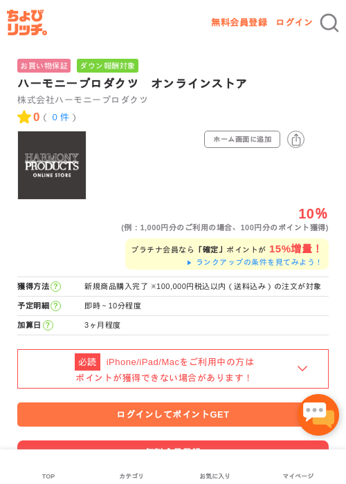 ハーモニープロダクツ　オンラインストアの過去最高画像（ちょびリッチ・2026年5月2日）