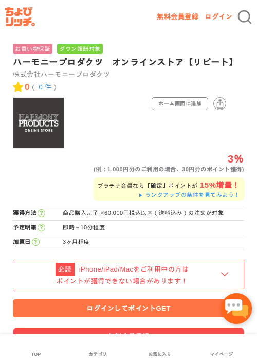 ハーモニープロダクツ　オンラインストア【リピート】の過去最高画像（ちょびリッチ・2026年5月1日）