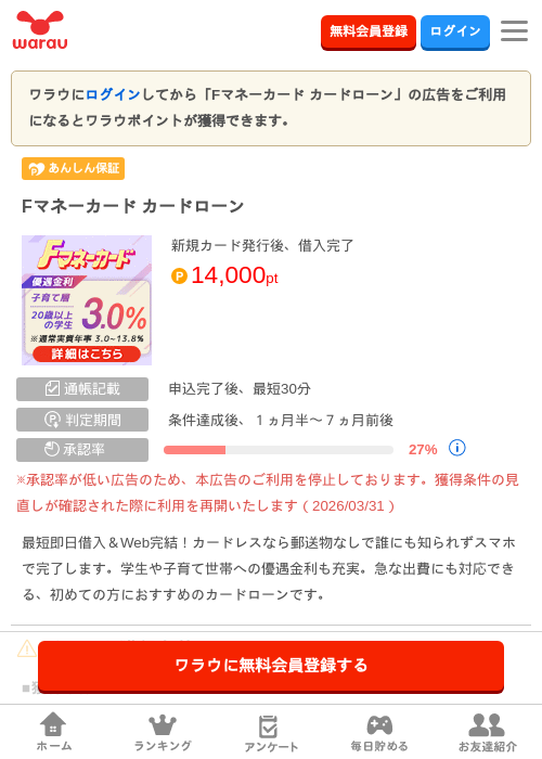 fマネー カードローンの過去最高画像（ワラウ・2026年4月8日）