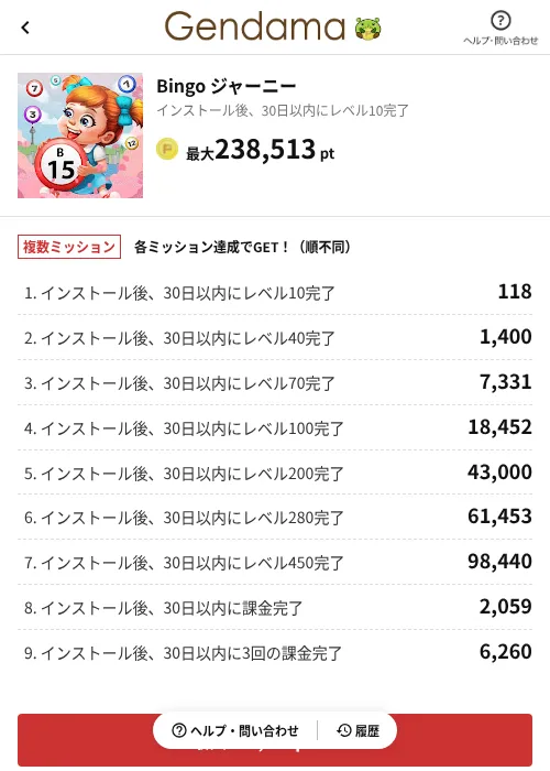 Bingo ジャーニーの掲載記録画像（げん玉（AppDriver）・2026年6月14日）