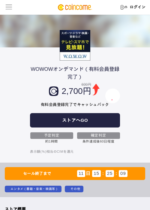 WOWOWオンデマンド（有料会員登録完了）の過去最高画像（COINCOME・2026年6月1日）