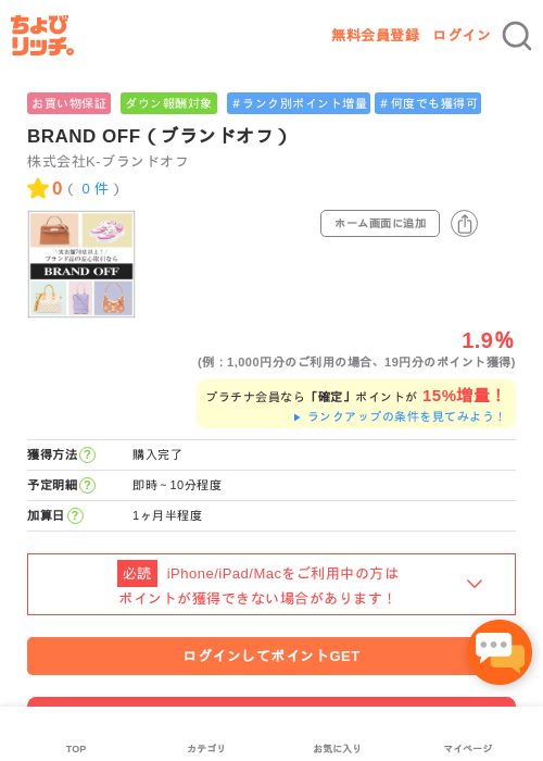 BRAND OFF（ブランドオフ）の過去最高画像（ちょびリッチ・2026年5月1日）