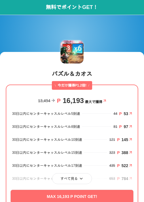 パズル＆カオスの掲載記録画像（モッピー（SKYFLAG）・2026年7月1日）