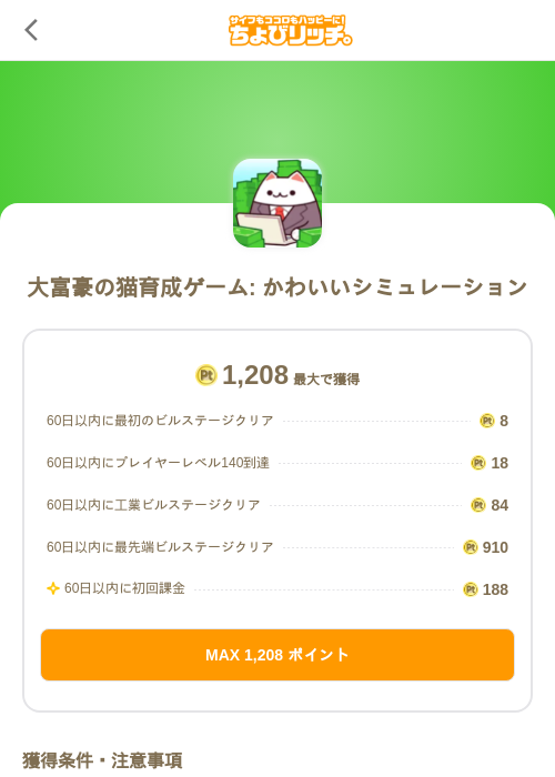 大富豪の猫育成ゲーム: かわいいシミュレーションの過去最高画像（ちょびリッチ（SKYFLAG）・2026年5月18日）