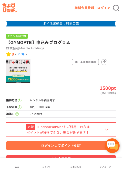 【GYMGATE】申込みプログラムの過去最高画像（ちょびリッチ・2026年4月30日）